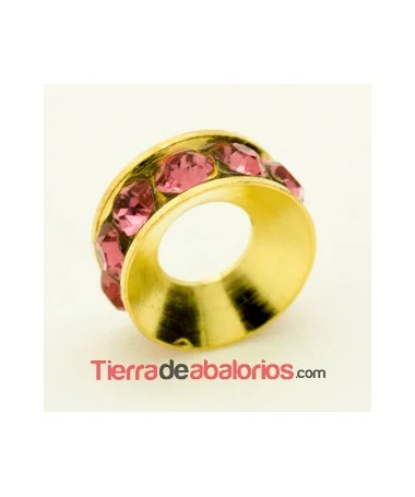 Rondel Dorado con Strass 10mm Agujero 4,3mm Rose Rondel Dorado con Strass 10mm Agujero 4,3mm Rose