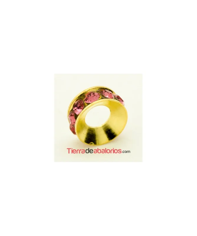 Rondel Dorado con Strass 10mm Agujero 4,3mm Rose