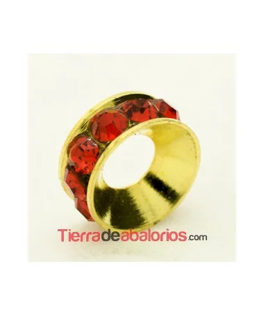 Rondel Dorado con Strass 10mm Agujero 4,3mm Light Siam Rondel Dorado con Strass 10mm Agujero 4,3mm Light Siam