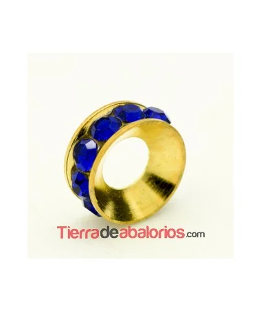 Rondel Dorado con Strass 10mm Agujero 4,3mm Sapphire