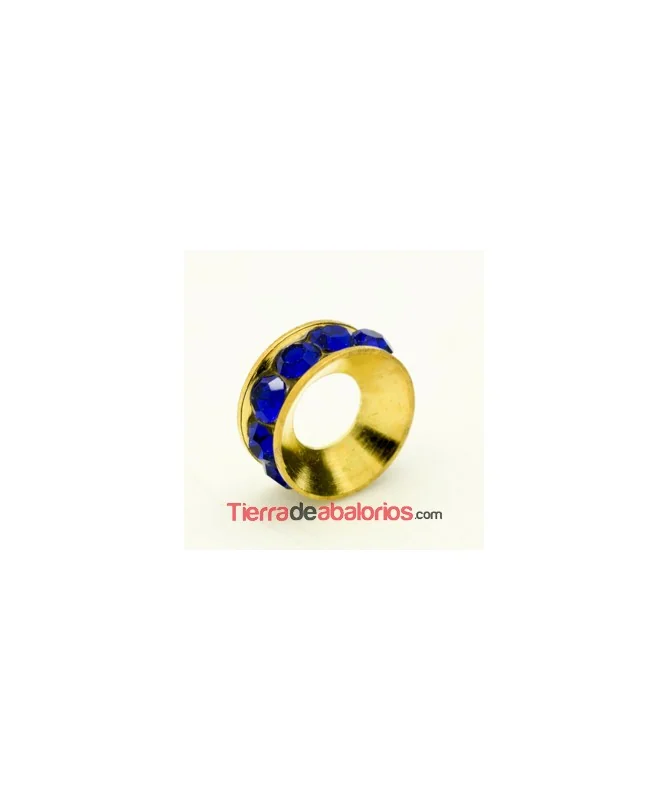 Rondel Dorado con Strass 10mm Agujero 4,3mm Sapphire