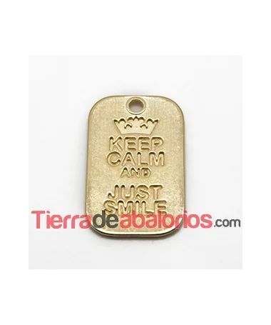 Colgante Keep Calm And Just Smile 40x25mm, Dorado