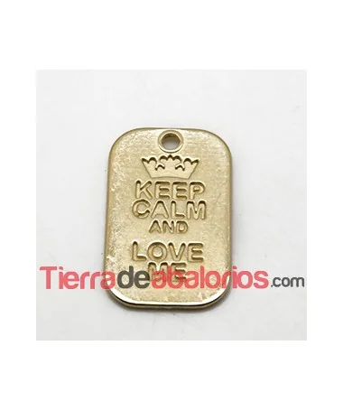 Colgante Keep Calm And Love Me 40x25mm, Dorado