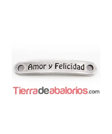 Entrepieza Curvada 37x7mm Amor y Felicidad, Plateada Entrepieza Curvada 37x7mm Amor y Felicidad, Plateada