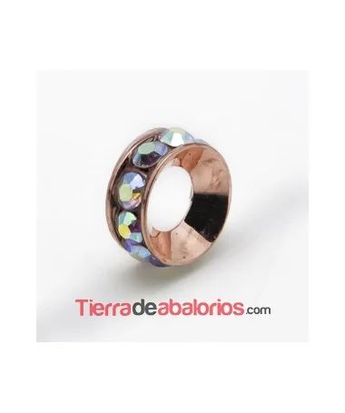 Rondel Oro Rosa con Strass 10mm Agujero 4mm Cristal AB