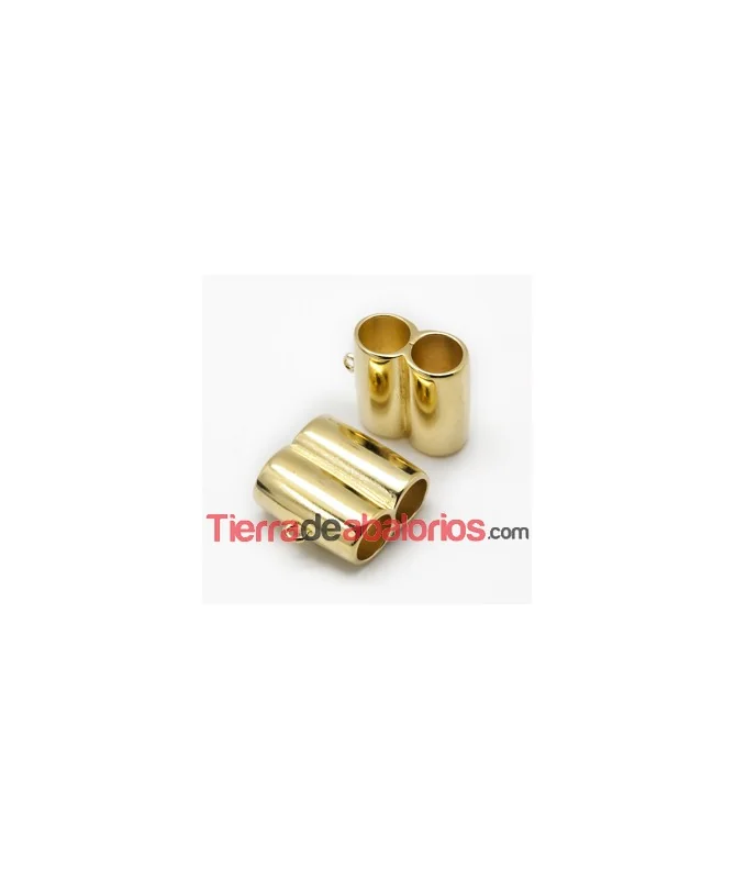 Tubo Doble 26x28mm 2 Agujeros de 10mm, Dorado