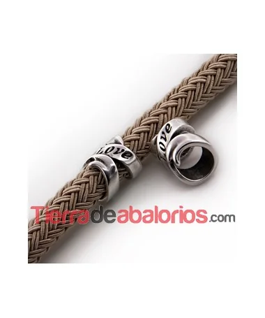 Tubo Lazo Love 17x14mm Agujero 10mm, Plateado Tubo Lazo Love 17x14mm Agujero 10mm, Plateado