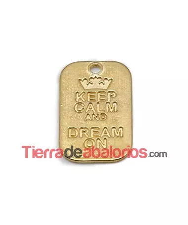 Colgante Keep Calm And Dream on 40x25mm, Dorado
