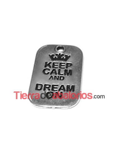 Colgante Keep Calm And Dream On 40x25mm, Plateado