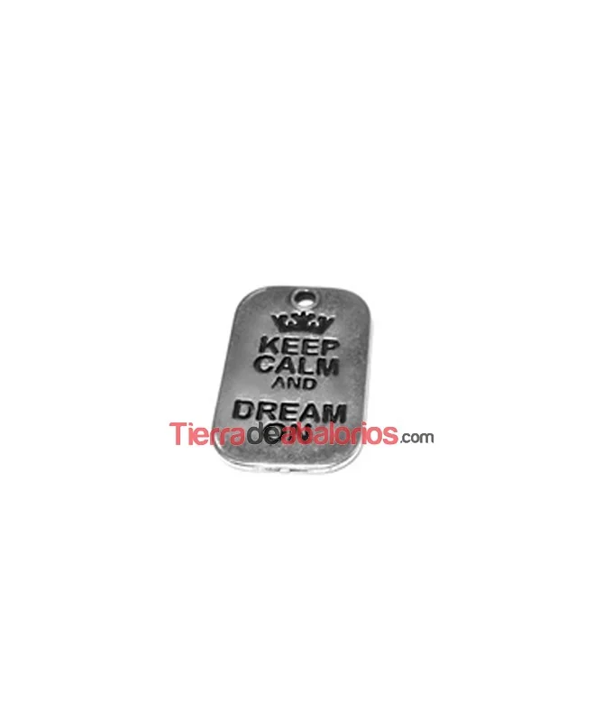Colgante Keep Calm And Dream On 40x25mm, Plateado