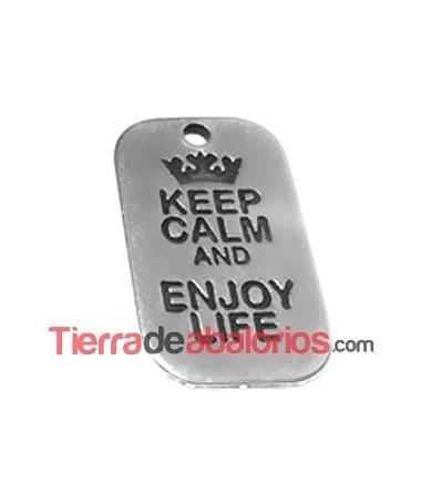 Colgante Keep Calm and Enjoy Life 40x25mm, Plateado Colgante Keep Calm and Enjoy Life 40x25mm, Plateado