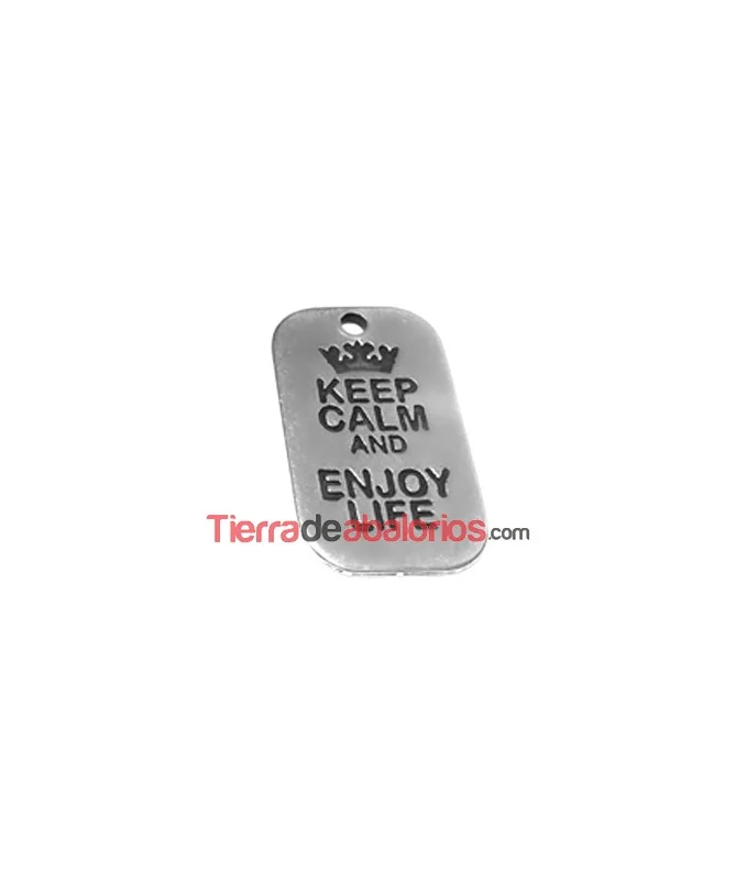 Colgante Keep Calm and Enjoy Life 40x25mm, Plateado