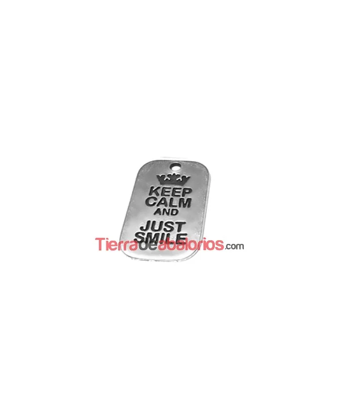 Colgante Keep Calm And Just Smile 40x25mm, Plateado