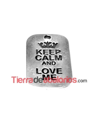 Colgante Keep Calm And Love Me 40x25mm, Plateado