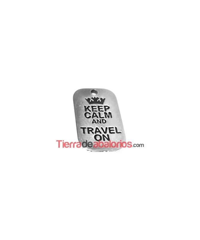 Colgante Keep Calm And Travel On 40x25mm, Plateado