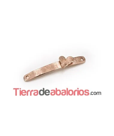 Conector Curvado 38x5mm con Corazón, Oro Rosa Conector Curvado 38x5mm con Corazón, Oro Rosa