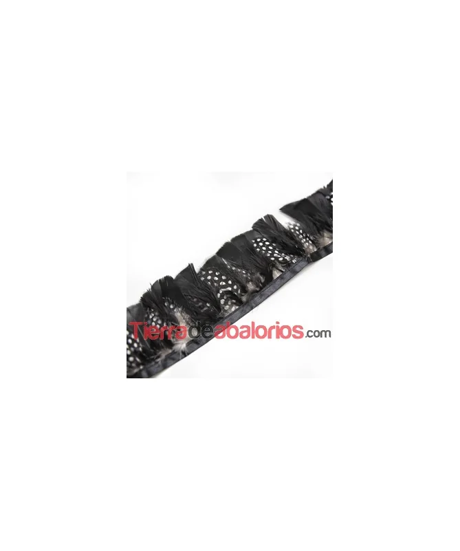 Fleco de Pluma de Avestruz 6cm aprox. Negra Lunares Blancos