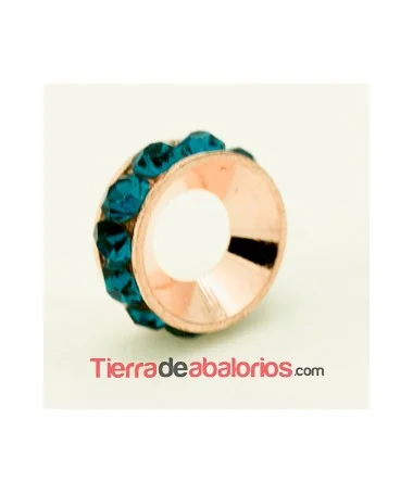 Rondel Oro Rosa con Strass 10mm Agujero 5mm Blue Zircon