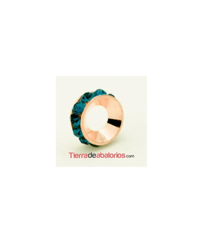 Rondel Oro Rosa con Strass 10mm Agujero 5mm Blue Zircon