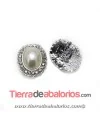 Entrepieza Oval 26x22mm Plateada con Strass y Perla Acrilica