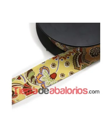 Cinta de Lycra Italiana Ancho 3cm Amarillo Estapado Floral Cinta de Lycra Italiana Ancho 3cm Amarillo Estapado Floral