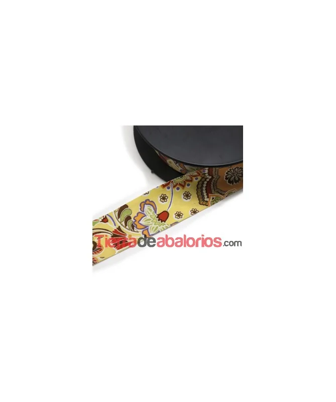 Cinta de Lycra Italiana Ancho 3cm Amarillo Estapado Floral
