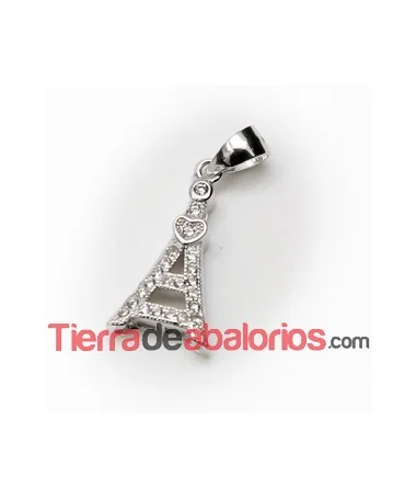 Colgante Torre Eiffel 22x11mm con Circonitas, Plata de Ley