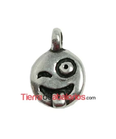 Colgante Emoticono Lengua y Guiño 16x11mm, Plateado