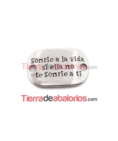 Entrepieza Curvada 38x24mm Sonrie a la Vida, Plateada