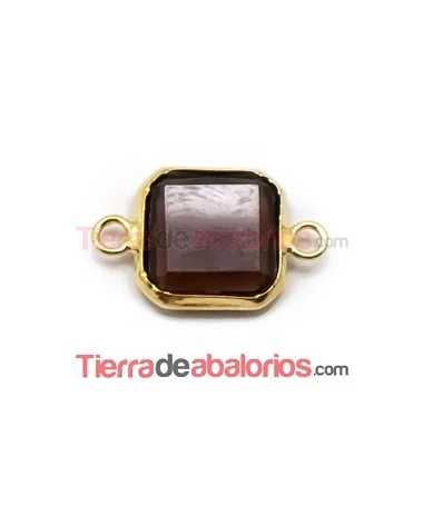 Conector Cristal Facetado 11x11mm Smoked Topaz, Dorado