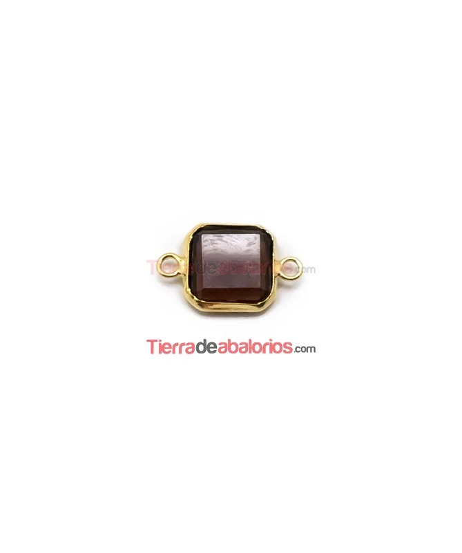 Conector Cristal Facetado 11x11mm Smoked Topaz, Dorado