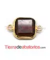 Conector Cristal Facetado 11x11mm Smoked Topaz, Dorado