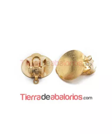 Pendiente Clip Base Disco Plano de 15mm con Anilla, Dorado Pendiente Clip Base Disco Plano de 15mm con Anilla, Dorado