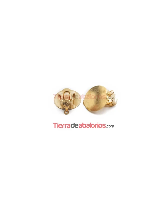 Pendiente Clip Base Disco Plano de 15mm con Anilla, Dorado Pendiente Clip Base Disco Plano de 15mm con Anilla, Dorado