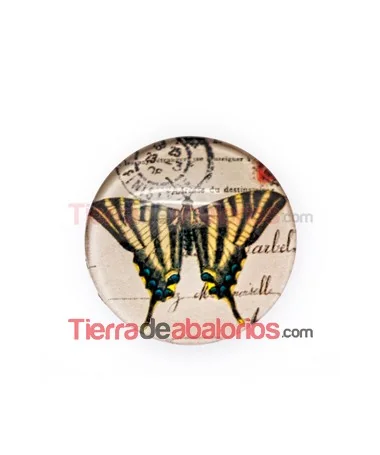 Cabujon Cristal 30mm Mariposa Amarillo y Negro