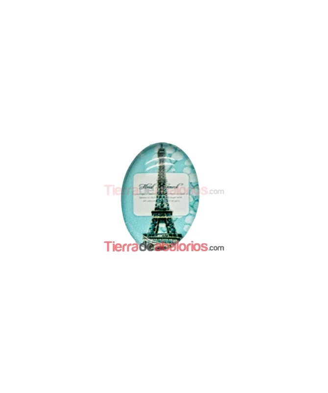 Cabujón Cristal 18x13mm Torre Eiffel Celeste