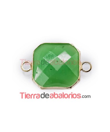 Conector Cristal Facetado 17mm Verde, Dorado