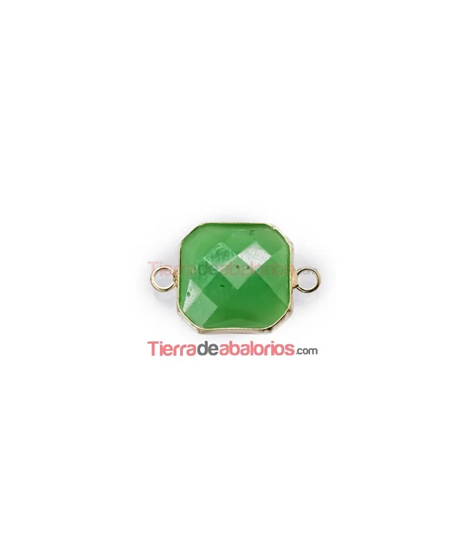 Conector Cristal Facetado 17mm Verde, Dorado