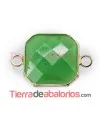 Conector Cristal Facetado 17mm Verde, Dorado