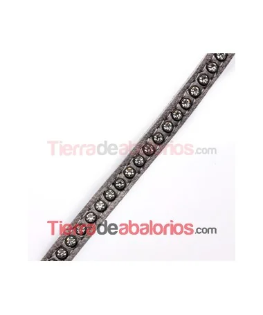 Tireta de Cuero 6mm Gris con Strass (20cm)