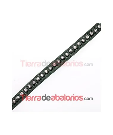 Tireta de Cuero 6mm Verde Militar con Strass (1mt)