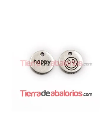 Medalla 14mm Happy, Plateada
