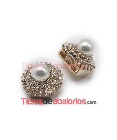 Pasador 18mm Augjero 13x3mm Dorado con Swarovski y Perla Pasador 18mm Augjero 13x3mm Dorado con Swarovski y Perla