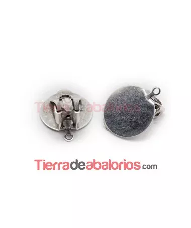 Pendiente Clip Base Disco Plano de 15mm con Anilla, Plateado Pendiente Clip Base Disco Plano de 15mm con Anilla, Plateado