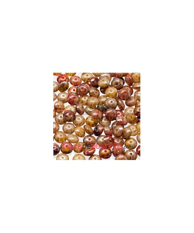 Rondel 6x4mm Agujero 1mm, Volcano Red Silver Travertin