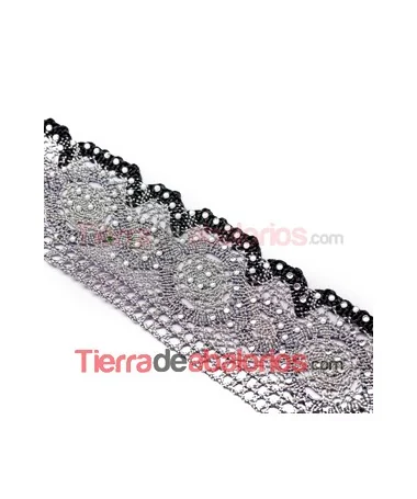 Puntilla 50mm Plateada y Negro, Brillos Cristal (20cm)