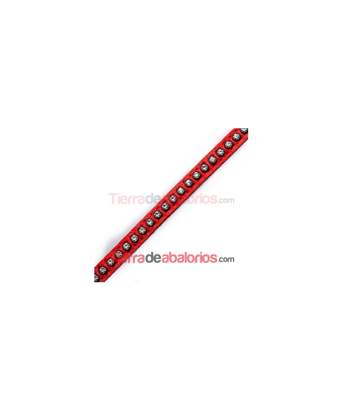 Tireta de Cuero 6mm Rojo con Strass (1mt)