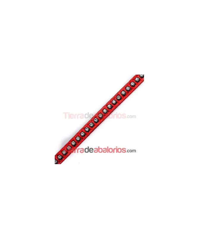 Tireta de Cuero 6mm Rojo con Strass (1mt)