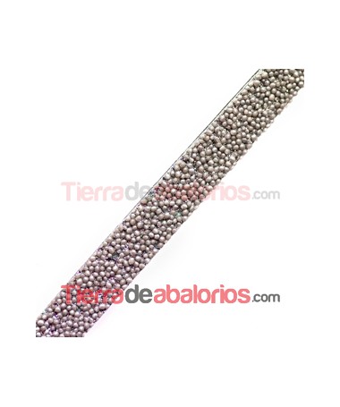 Cuero Plano Vaquetilla 10x2mm, con Caviar Plateado (20cm)