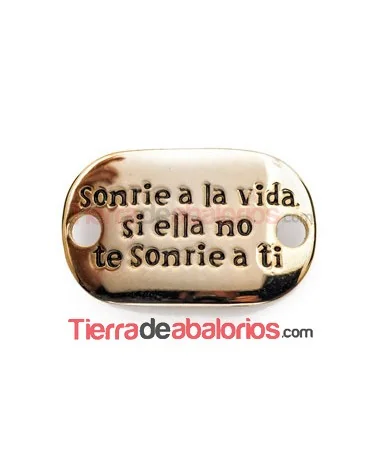 Entrepieza Curvada 38x24mm Sonríe a la vida, Dorada Entrepieza Curvada 38x24mm Sonríe a la vida, Dorada